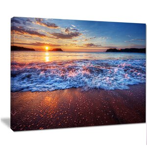 'Blue Sea Waves during Sunset' Photographic Print on Wrapped Canvas