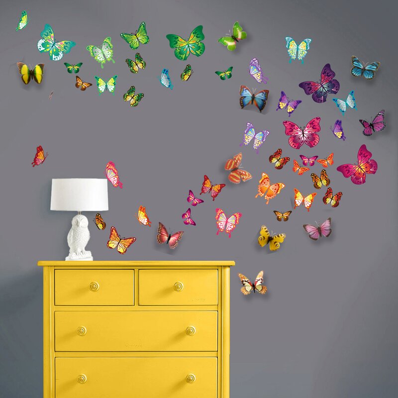 East Urban Home 3D Colourful Butterfly Wall Sticker & Reviews | Wayfair ...