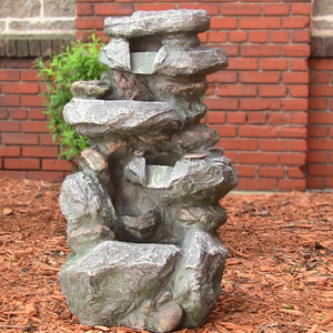 Polystone Rock Falls Outdoor Waterfall Fountain with LED Light