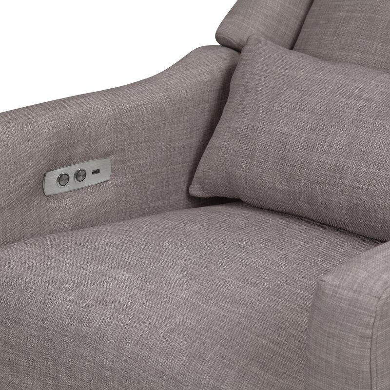 babyletto kiwi swivel electronic recliner in white linen