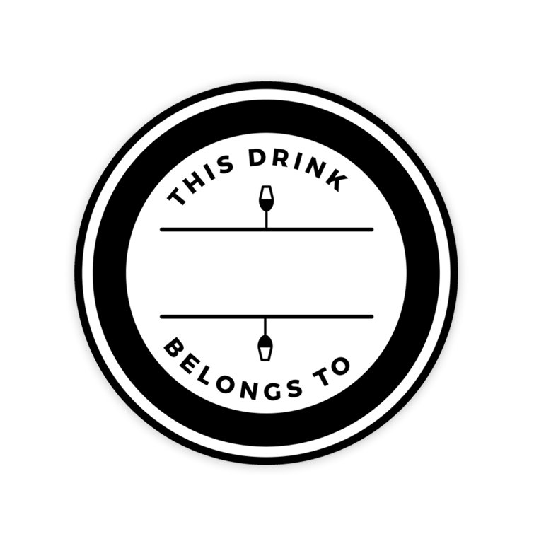 Round Vinyl Drink Stickers, This Drink Belongs To, Double Wine Glass Design, Blank Drink Labels For Weddings 80-Pack