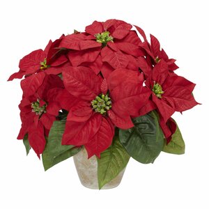 Poinsettia w/Ceramic Vase Silk Floral Arrangement