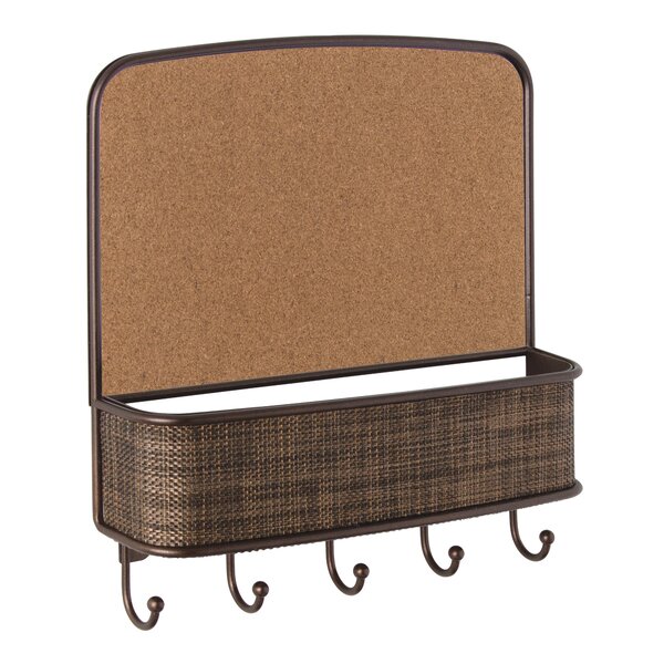 Satin iDesign York Lyra Key and Letter Holder for Wall 6 Hooks Metal Cork Board with Key Hooks 