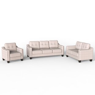3 Piece Living Room Set, 1 Sofa, 1 Loveseat And 1 Armchair With Rivet On Arm Tufted Back Cushions by Latitude Run