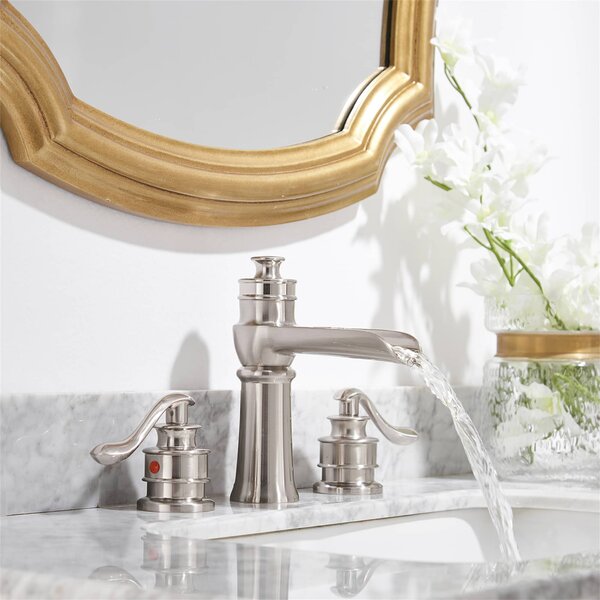 Brushed Nickel Waterfall Spout Bathroom Faucet 2 Handles 3 Holes Sink Mixer Tap 