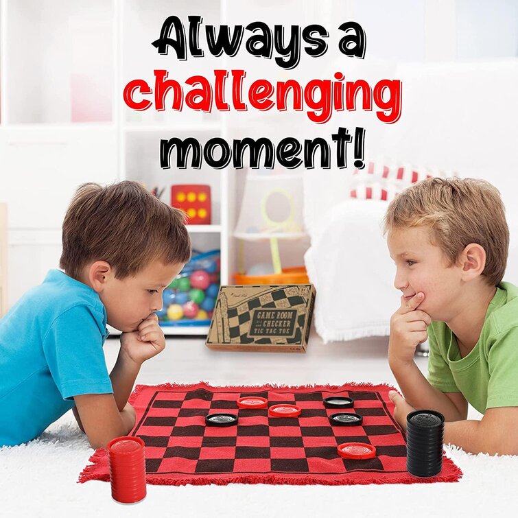 Jumbo Checker Rug Board Game Play Set New 3In 24 Checkers Pieces