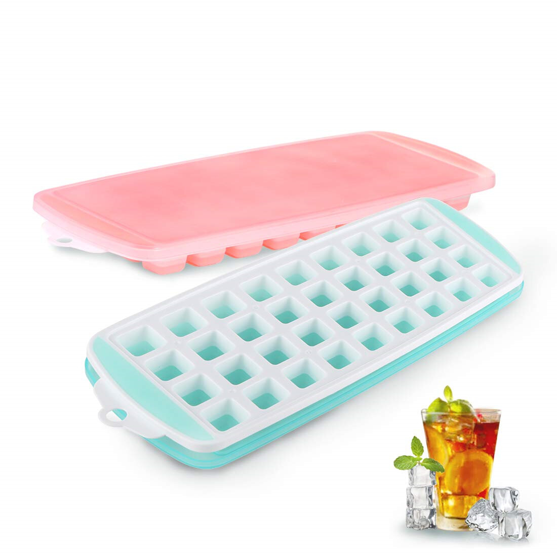 Easy Release Ice Cube Mold Containers Silicone Ice Cube Maker for Cocktail Whiskey 21 Shaped Cubes Each with Cover Korlon 3 Pack Silicone Ice Cube Trays with Lid