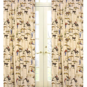 Wild West Cowboy Graphic Print & Text Semi-Sheer Rod pocket Curtain Panels (Set of 2)