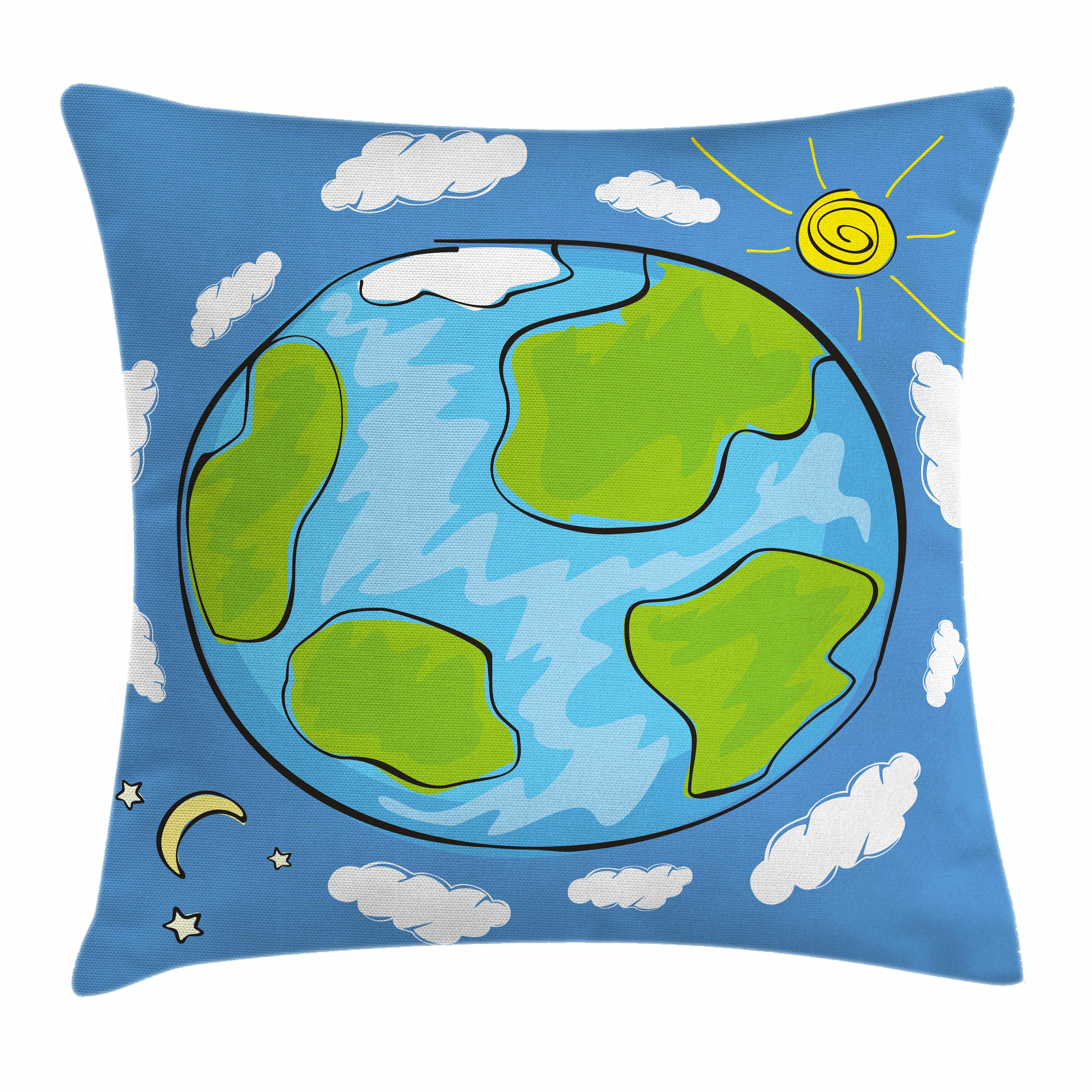 East Urban Home Earth Kids Drawing Of Planet Square Pillow Cover Wayfair