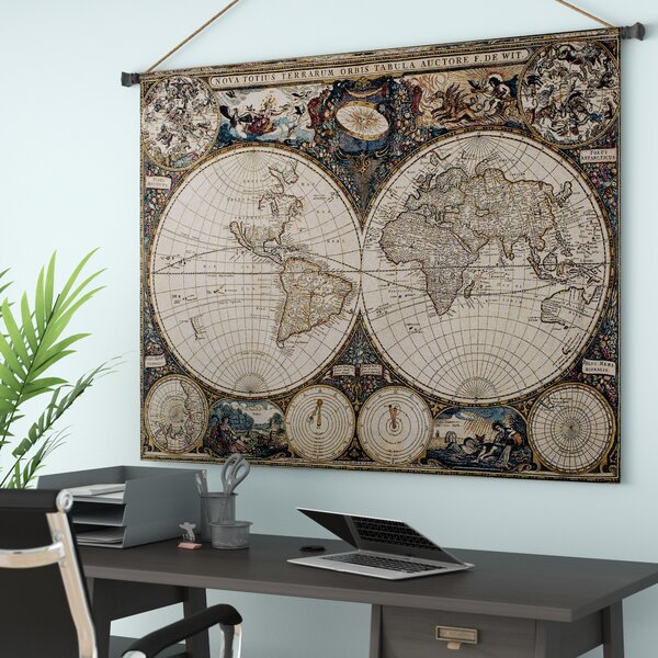 59.1 x 51.2 Inches, Wathet Blue Map of The World On Mercators Projection Wall Hanging Large Tapestry Psychedelic Tapestry Decorations Bedroom Living Room Dorm Shrahala World Map Tapestry