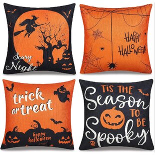 Multicolor Vampires and Castle Pattern Halloween Decoration Throw Pillow 18x18 October Decoration Pumpkins 