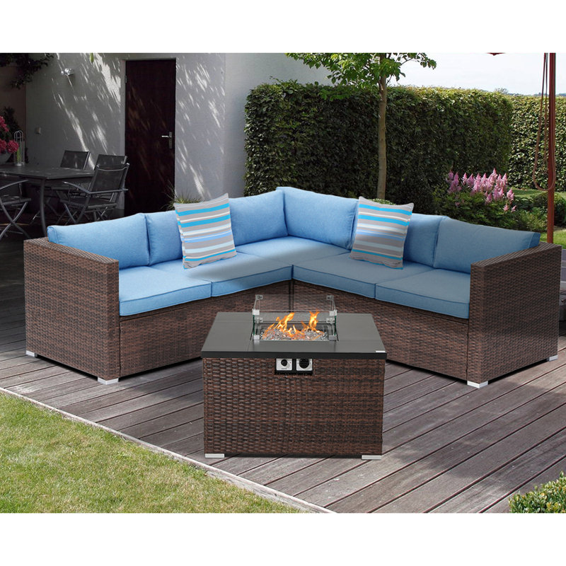 Orren Ellis Ainaro 4 Piece Rattan Sectional Seating Group With Cushions Wayfair
