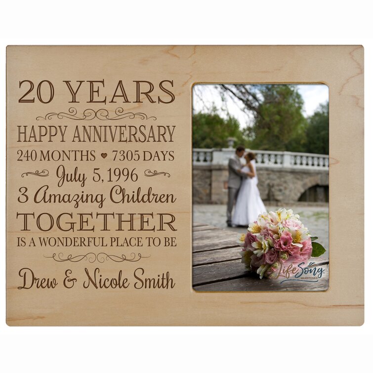 20 Years of Marriage Twenty Years Together 4x6 Vertical Our 20th Anniversary Engraved Natural Wood Picture Frame Wedding Anniversary Gift for Husband & Wife KATE POSH