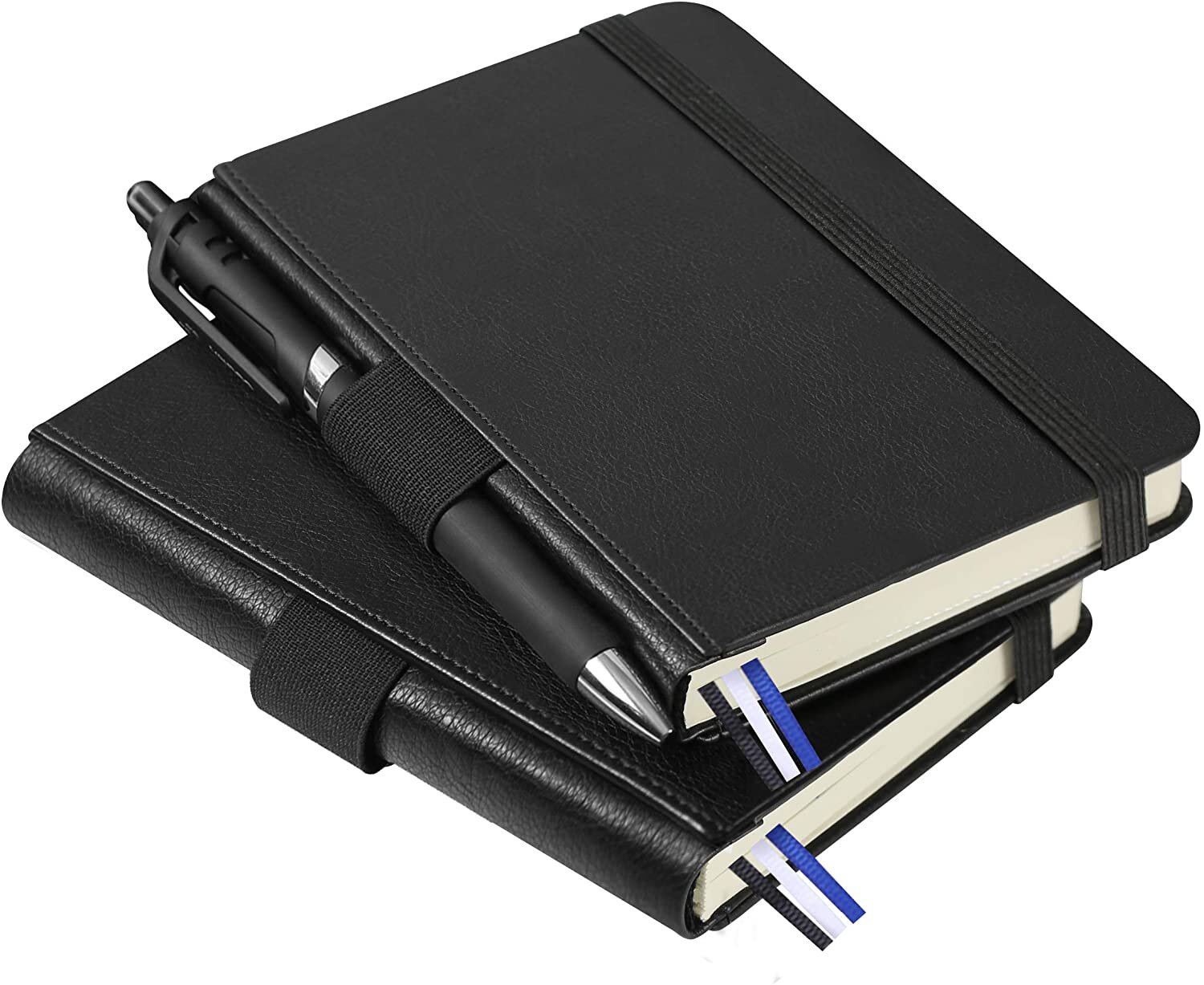 Black Inside Pockets 100gsm Ruled/Lined Paper 3.5 x 5.5 Small Bullet Hard Cover Pen Holder 2-Pack