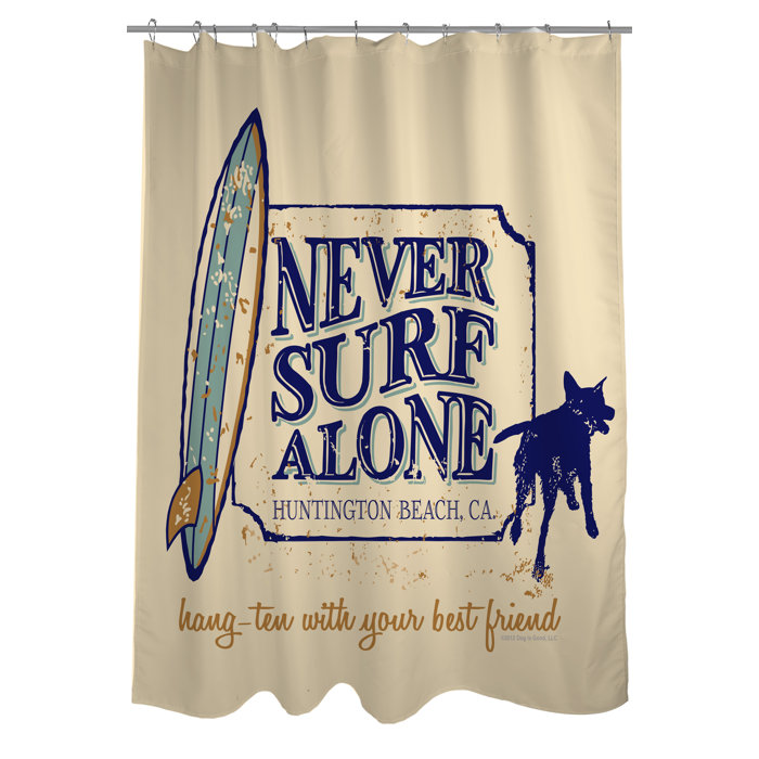 One Bella Casa Doggy Decor Never Surf Alone Single Shower Curtain