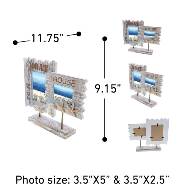 Nautical Beach Theme Home Decor Puzzled Coastal 4 x 6 Distressed Wooden Sail Boat Picture Frame Lake House Cruise Decoration Back Easel Handcrafted for Tabletops Office Desktop Tabletop Accent