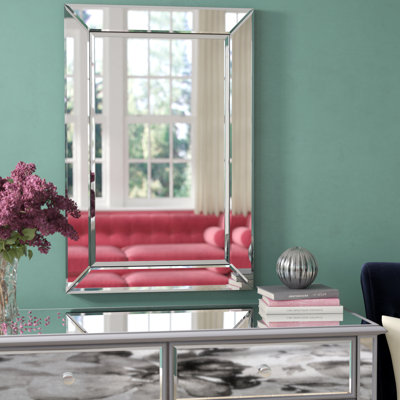 ((DAMAGED GLASS)) Burriss 24" Clear Beveled Edge Frame Accent Mirror