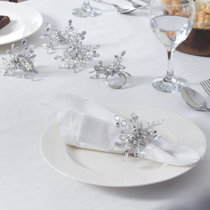 Set Of 4-6cm Christmas Napkin Rings Silver/White Christmas Flower