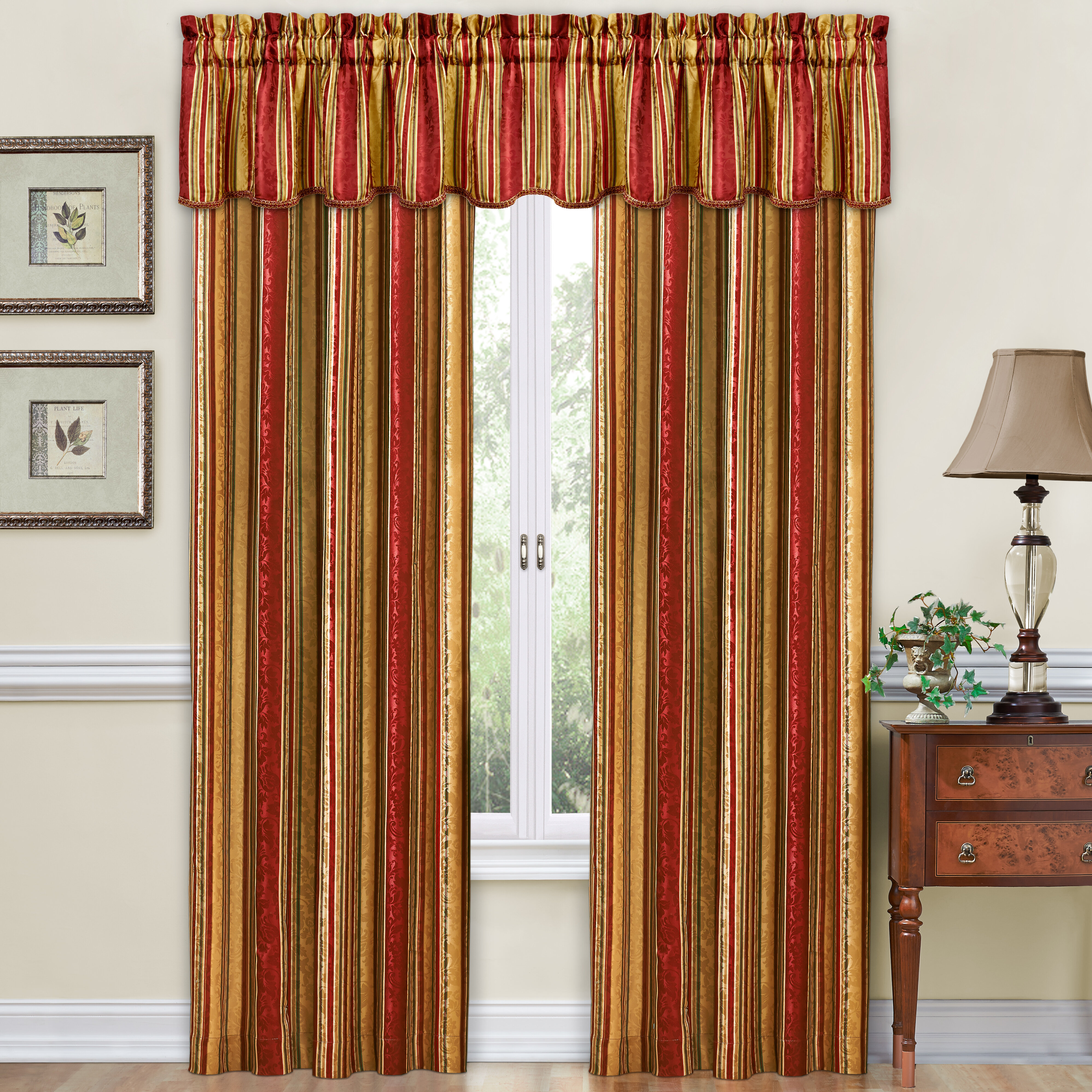 Crimson Traditions By Waverly 14316052084CRI Stripe Ensemble 52-Inch by 84-Inch Single Window Curtain Panel 