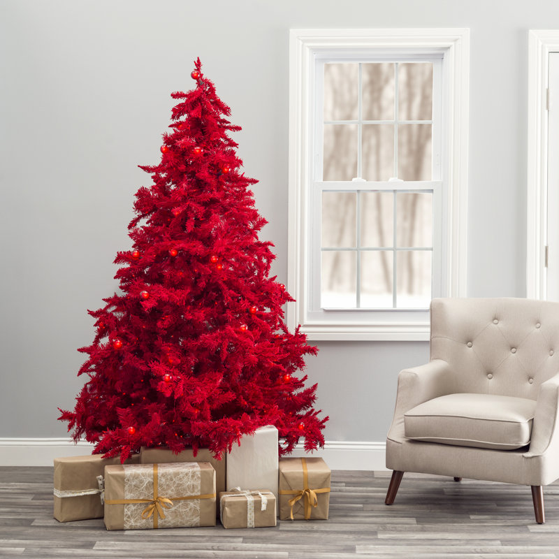 The Holiday Aisle® Ruby Red Pine Artificial Christmas Tree with 276 Red ...