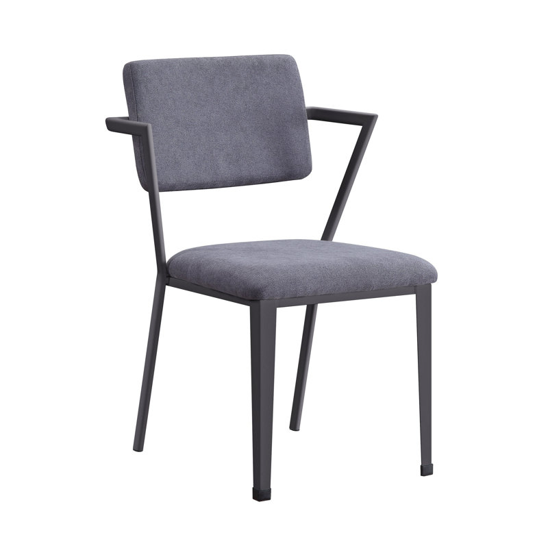 Latitude Run Fabric Upholstered Metal Dining Chair Set Of 2 Grey And Black Wayfair Ca