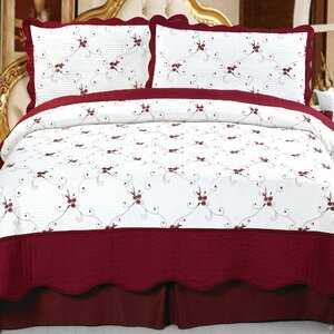 Chloe Embroidered Quilt Set in Red