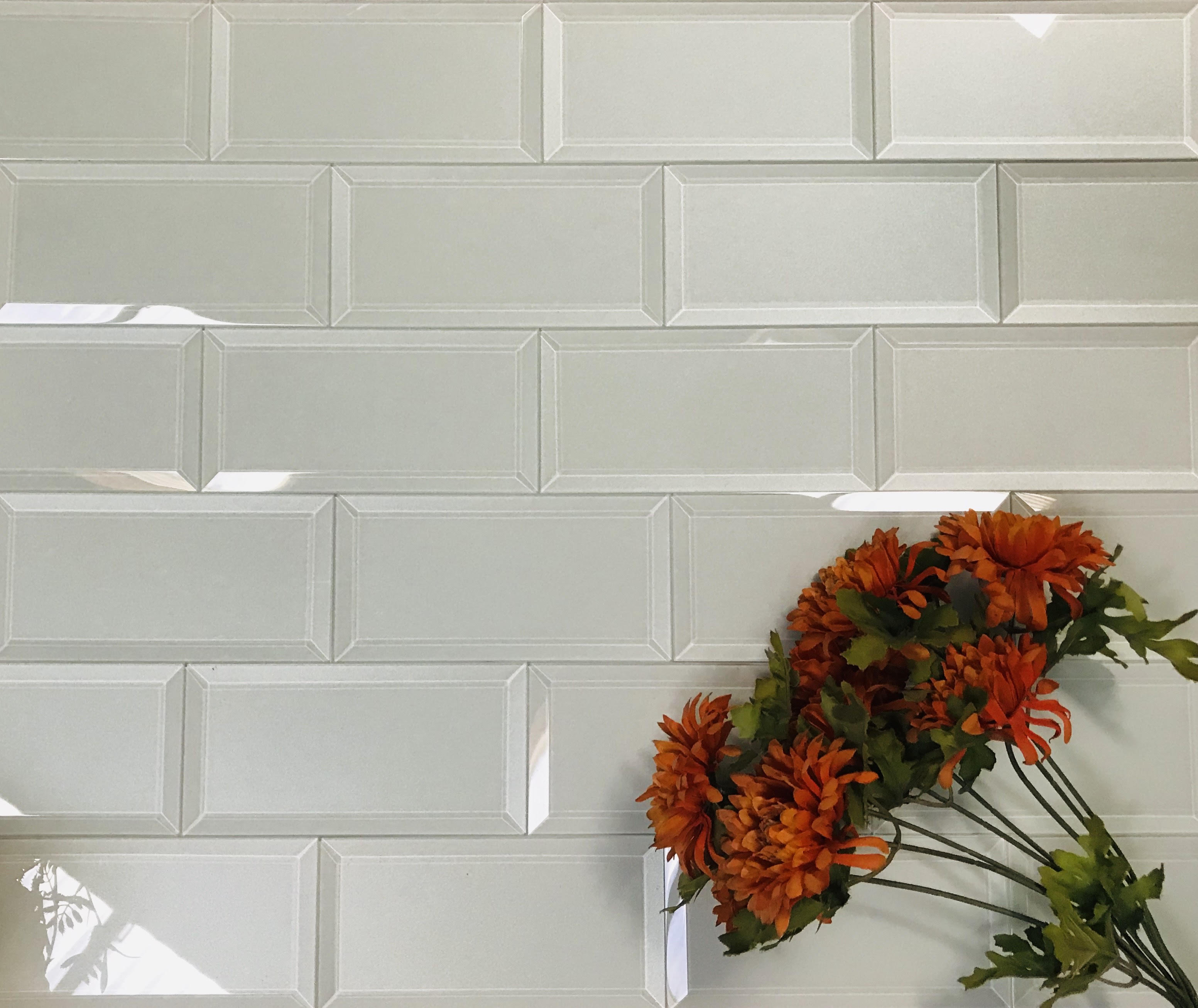 Abolos Frosted Elegance Matte Blue 3 x 6 Beveled Glass Subway Backsplash Tile