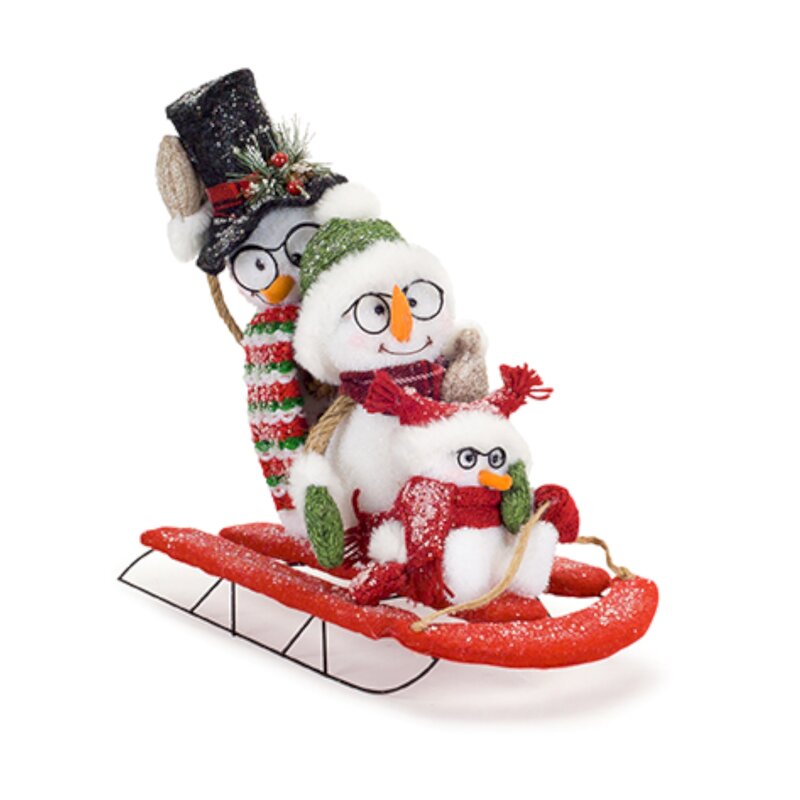 Foam/Flocking Snowman Family on Sled