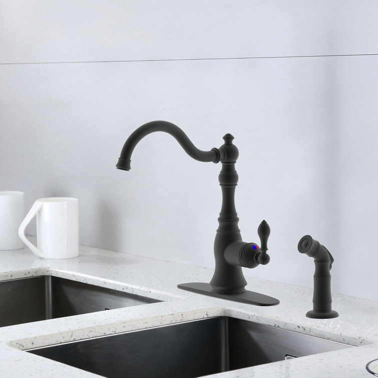 Derengge 8 Inch Single Handle Kitchen Faucet With Side Spray,2 Hole Or 4  Hole Installation, Oil Rubbe Bronze Finished