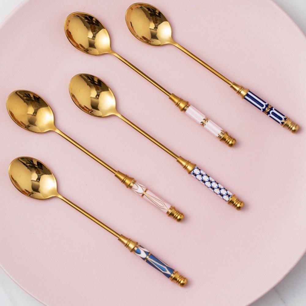Hunpta Colorful Spoon Long Handle Spoons Flatware Coffee Drinking Tools Kitchen Gadget Multicolor Spoon 