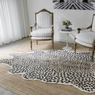 Cute Cow Print Rug for Living Room Faux Cow Hide Animal Print Carpet for Bedroom Office Table Homore Cowhide Rug 4.6 x 5.2 Feet Khaki
