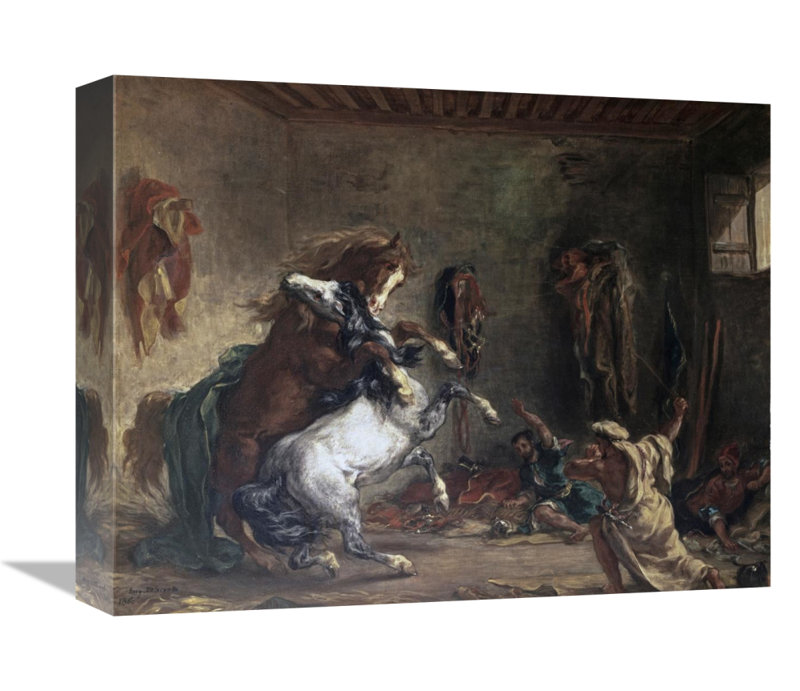 East Urban Home Arabian Horses Fighting In A Stable By Eugene