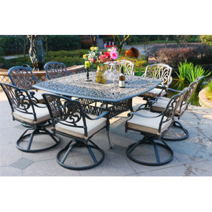 Go to store & view more images Barbee Aluminum 9 Piece Sunbrella Dining Set with Sunbrella Cushions by Canora Grey