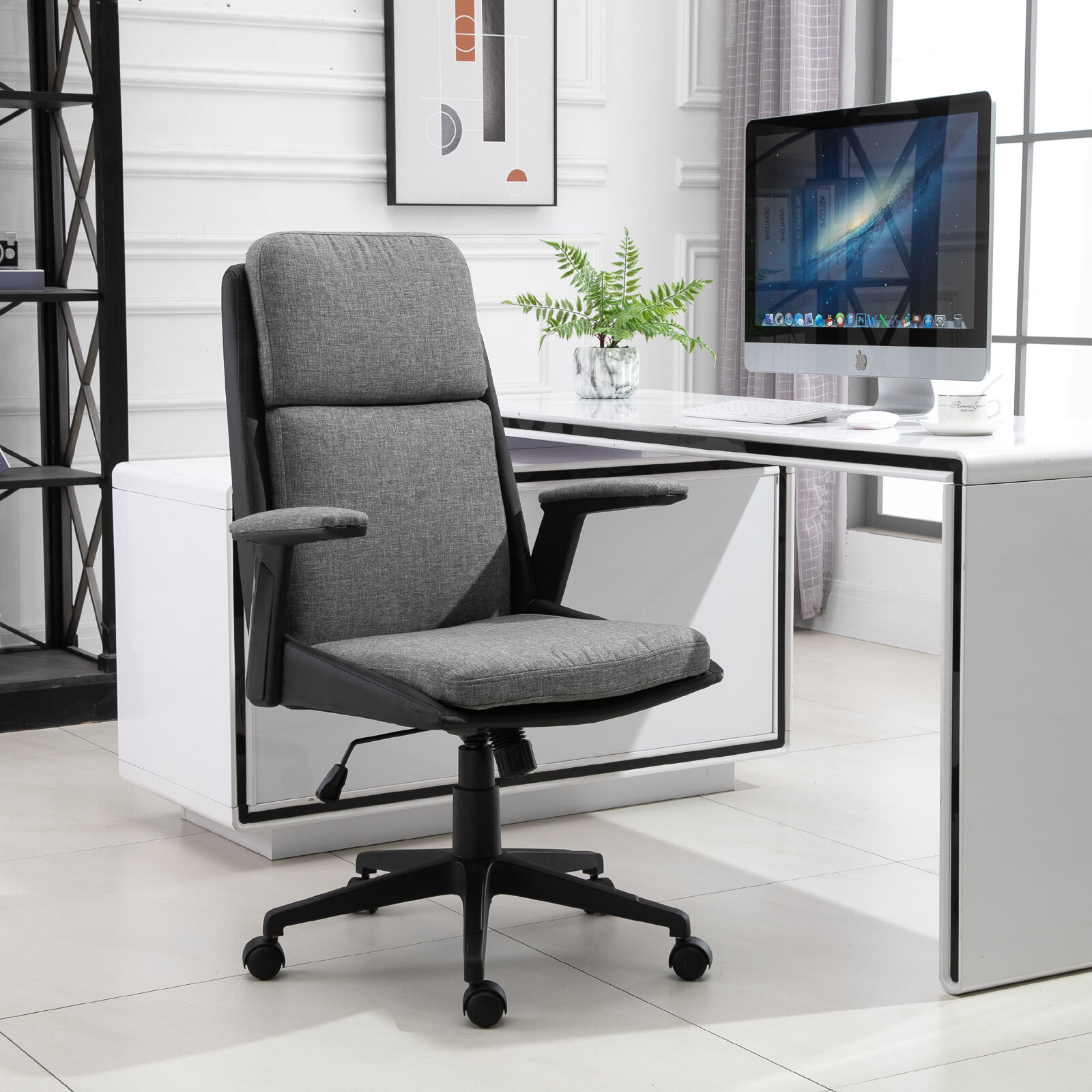 Latitude Run Homcom High Back Office Chair Computer Swivel Rolling Task Chair With Height Adjustable Comfortable With Armrests Wayfair Ca
