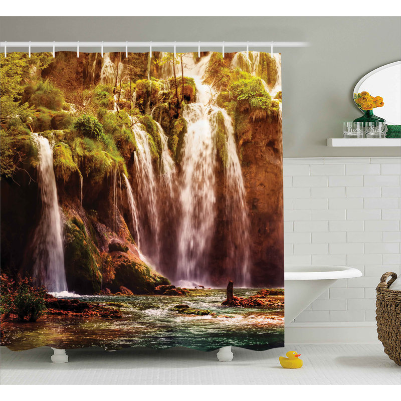 Nature Waterfall Forest Trees Single Shower Curtain