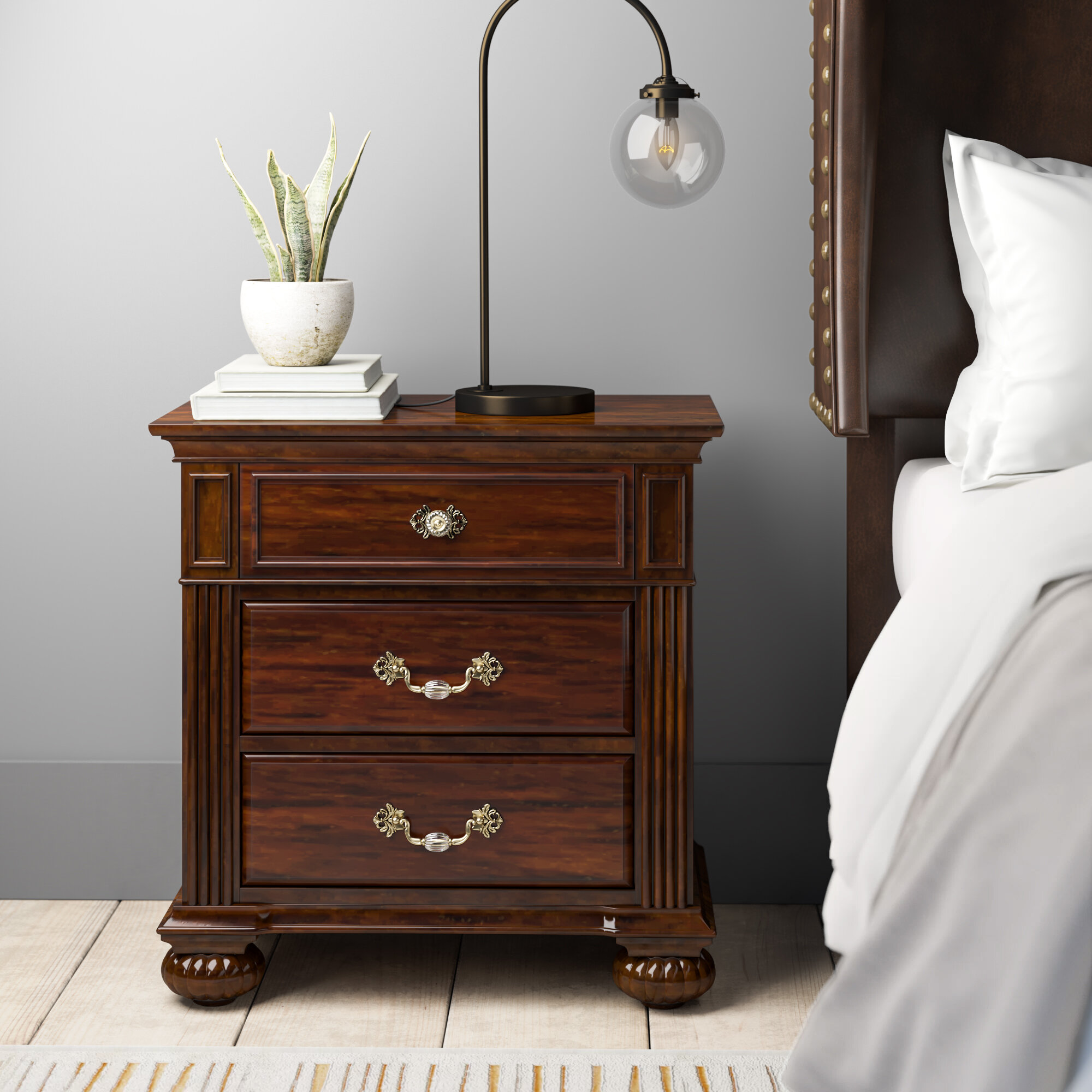 Astoria Grand Wesleyan 3 Drawer Nightstand In Dark Walnut Reviews Wayfair