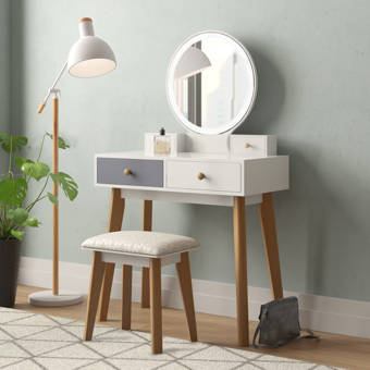 Everly Quinn Nicol Vanity Set With Stool And Mirror Reviews Wayfair
