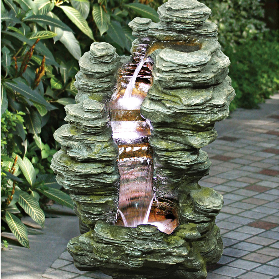 Wildon Home Resin Natural Stone Cascading Garden Fountain With Natural Stone Cascading Garden Fountain