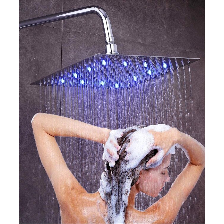 8" Square Rainfall Shower Head Sprayer High Pressure With LED Colors Changing US 