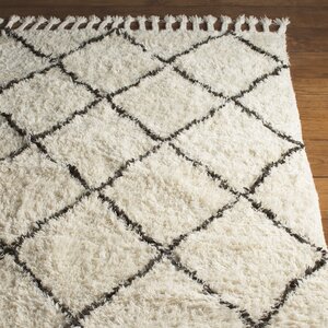 Twinar Hand-Knotted White/Dark Grey Area Rug