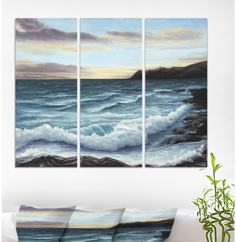 East Urban Home Ocean Waves At Seashore Oil Painting Print Multi
