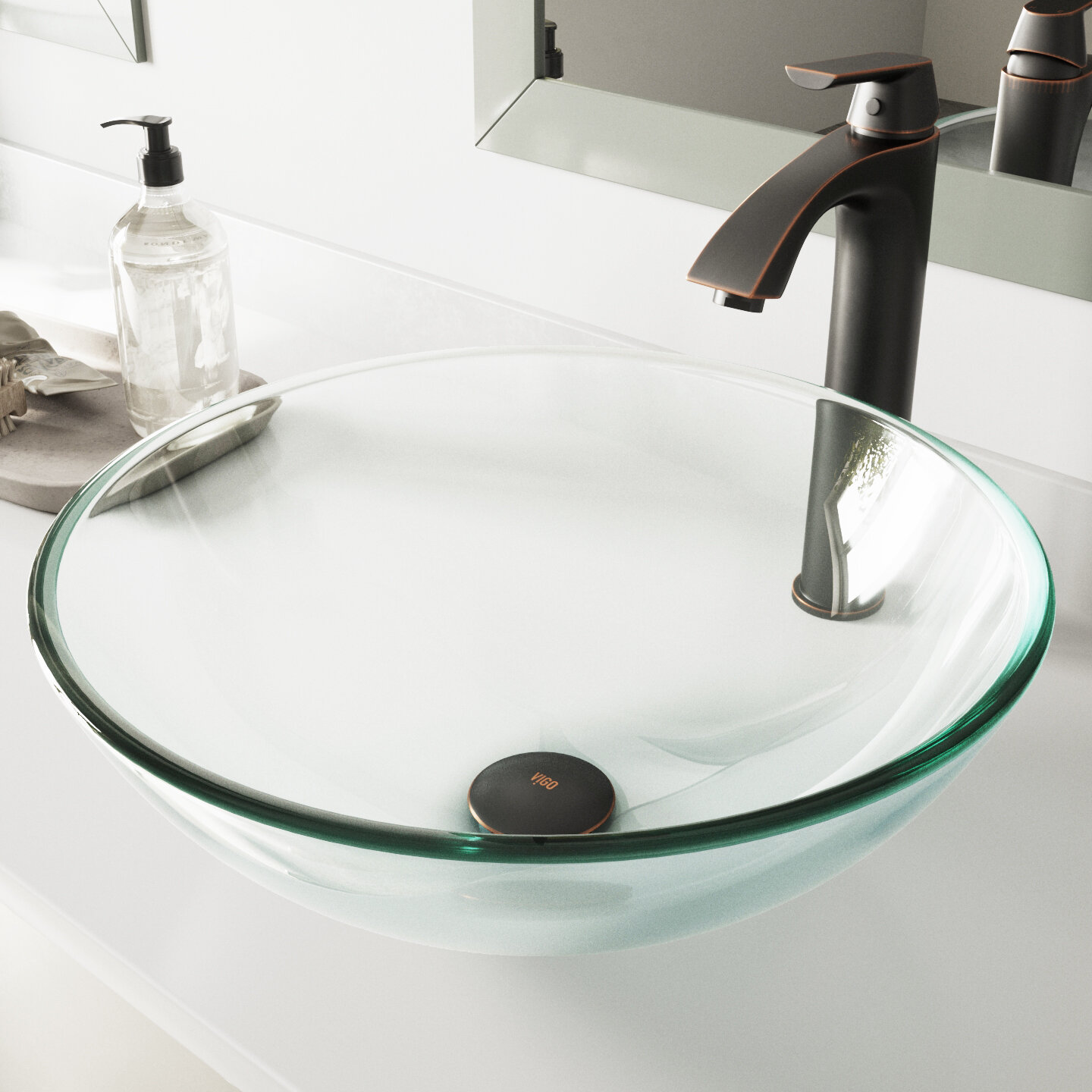 Vigo Crystalline Glass Circular Vessel Bathroom Sink With Faucet