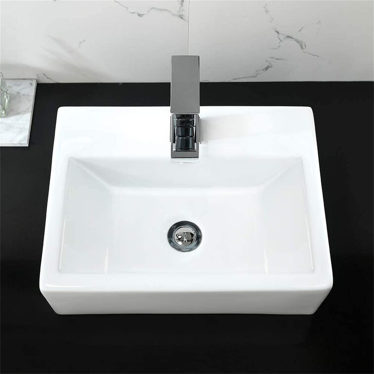 US Bathroom Ceramic Vessel Basin Sink Bowl Rectangle Porcelain with Pop Up Drain 