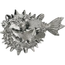 Platinum Fired White and Chrome Plated Large Puffa Fish Ornament 