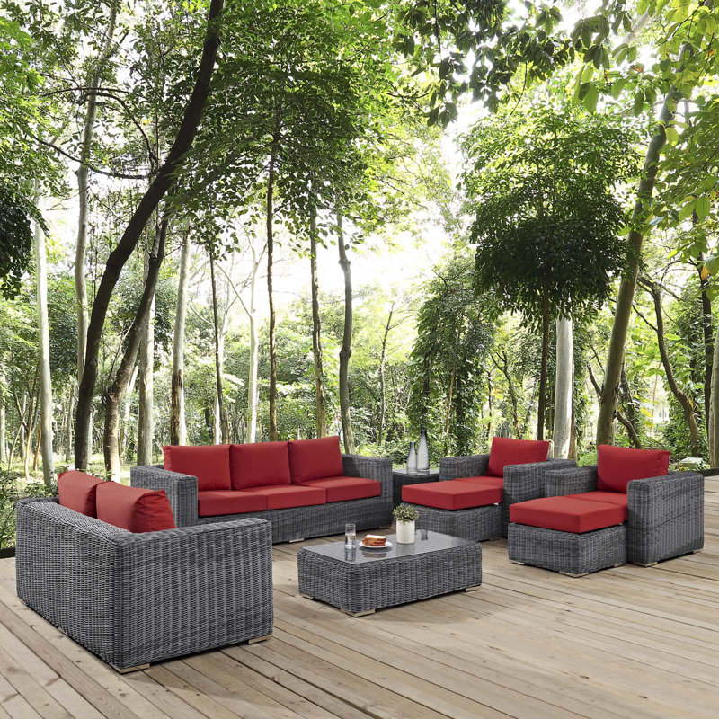 Alaia 9 Piece Rattan Sunbrella Sofa Seating Group With Cushions