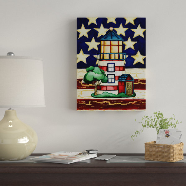 The Holiday Aisle Red White Lighthouse Acrylic Painting Print On