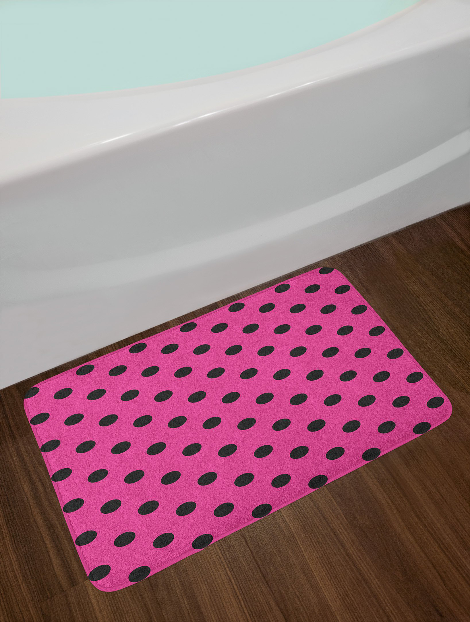 Pop Hot Pink Black Bath Rug