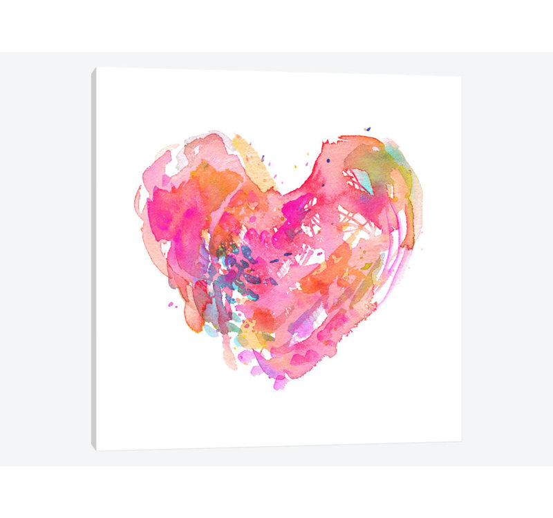 East Urban Home Messy Heart Watercolor Painting Print On Wrapped