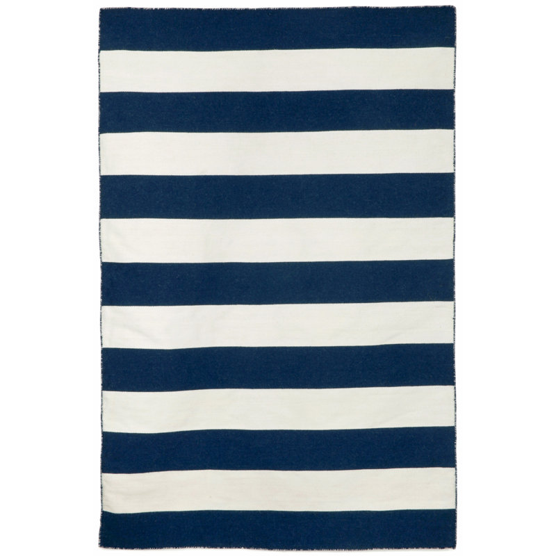 Beachcrest Home Ranier Striped Handmade Flatweave Navy Blue White Indoor Outdoor Area Rug Reviews