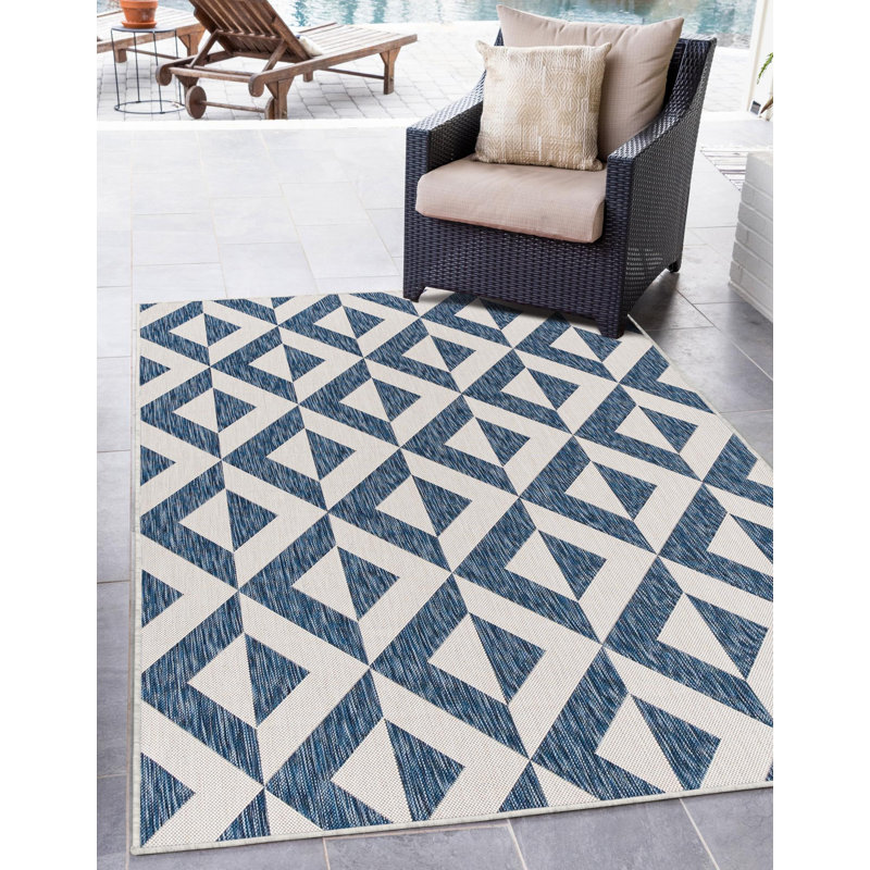 George Oliver Jerlene Geometric Blue White Indoor Outdoor Area Rug Wayfair